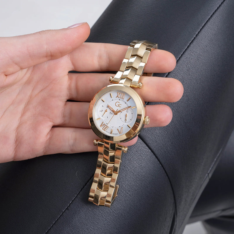 Guess Women's Gold Stainless Steel Watch, White Dial | Y92002l1mf by i-watch