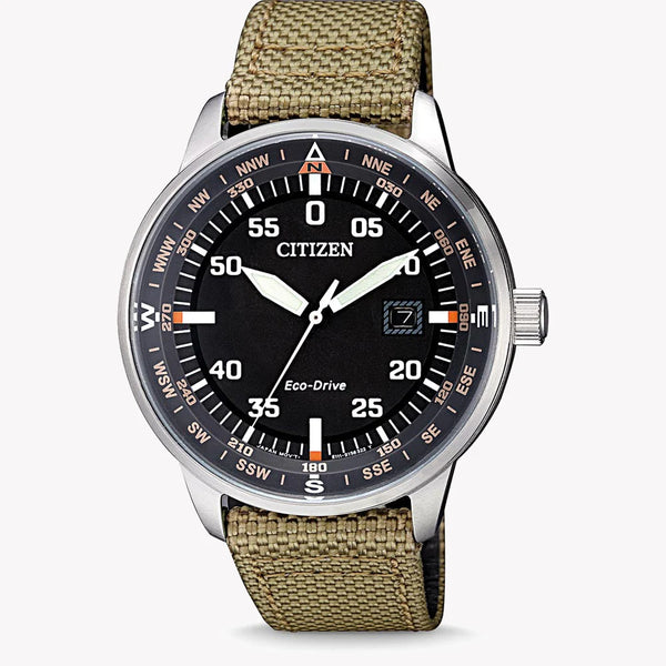 Citizen Bm7390-14e - Modern Rugged Elegance Men's Eco-Drive Watch With Olive Nylon Band by i-watch