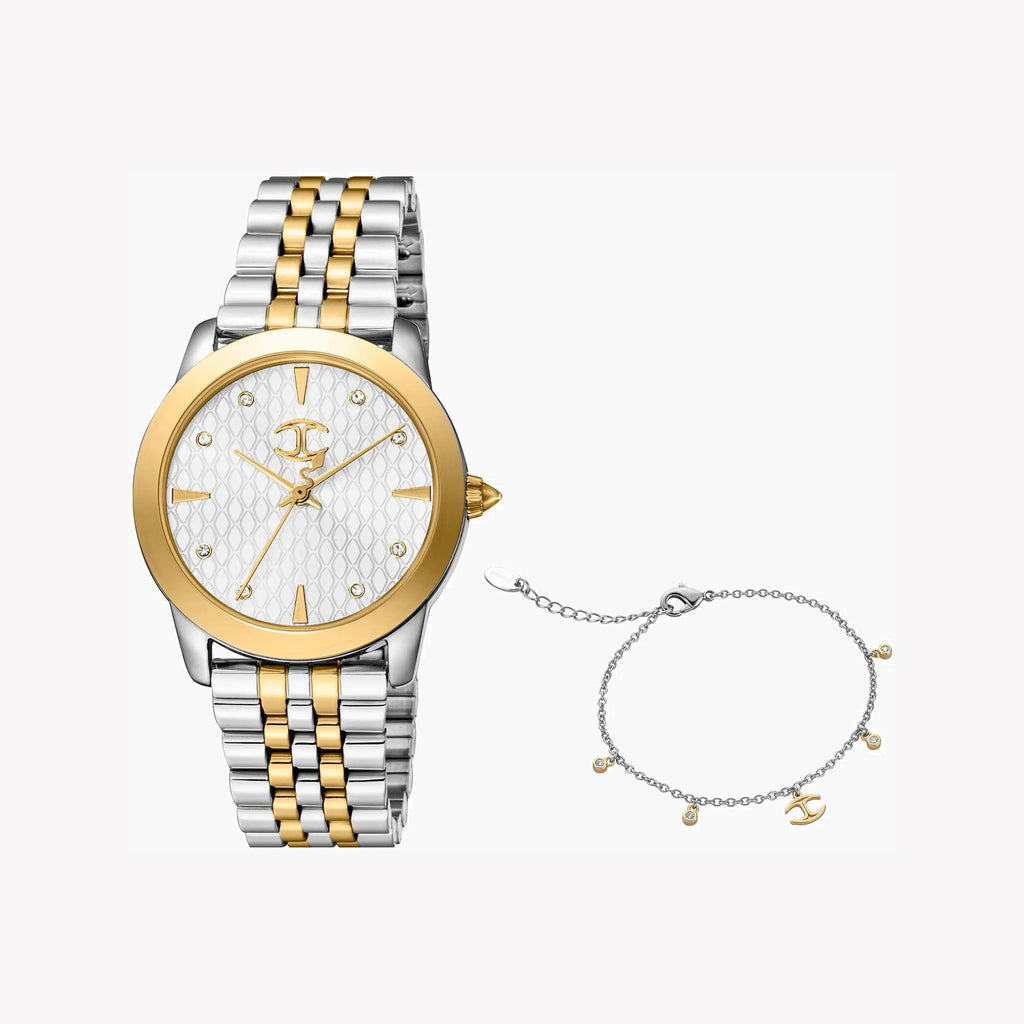 JUST CAVALLI Women's Watch with Silver & Gold Stainless Steel Case and Silver & Gold Stainless Steel Band