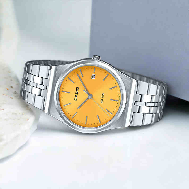 CASIO MTP-B145D-9AV DYNAMIC STYLE - VIBRANT YELLOW DIAL STAINLESS STEEL WATCH-i-Watch-3