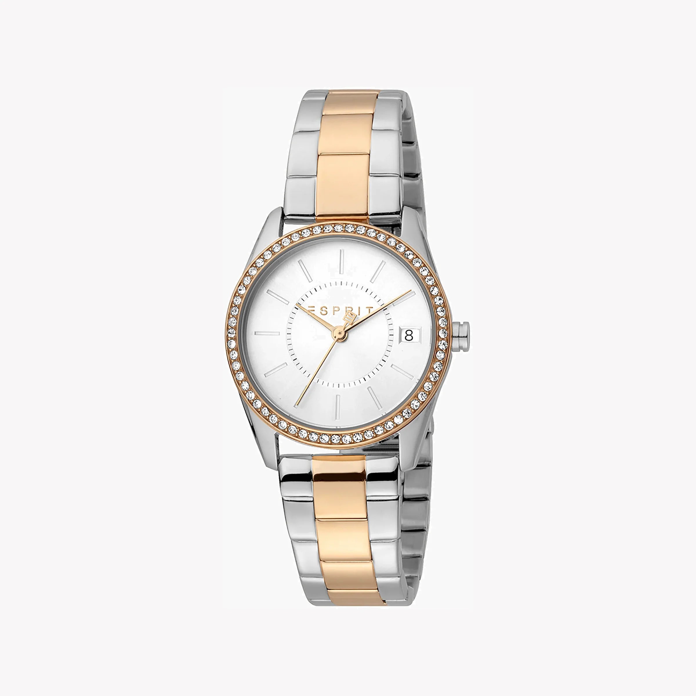 ESPRIT Women's Watch with Silver Stainless Steel Case and Silver & Rose Gold Stainless Steel Band