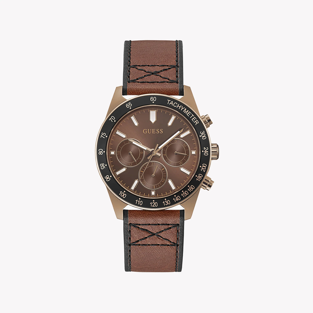 Guess Men's Rose Gold Watch, Brown Leather Band | Gw0331g1 by i-watch