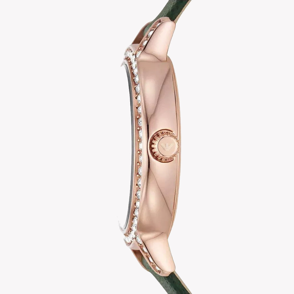 EMPORIO ARMANI Women's Watch with Rose Gold Stainless Steel Case and Green Leather Band