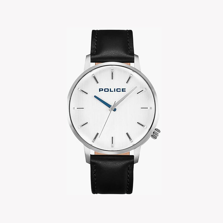 POLICE PL-15923JS_04 TIMELESS ELEGANCE - MEN'S SILVER QUARTZ WATCH WITH BLACK LEATHER STRAP