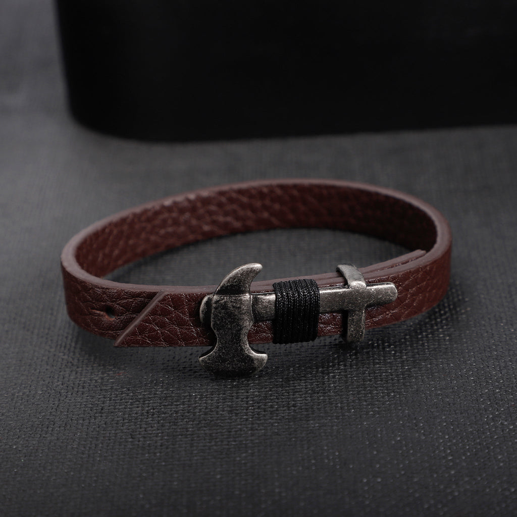 Zink Men's Brown Stainless Steel & Leather Bracelet | Zjbc045br