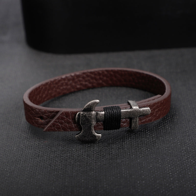 Zink Men's Brown Stainless Steel & Leather Bracelet | Zjbc045br by i-watch