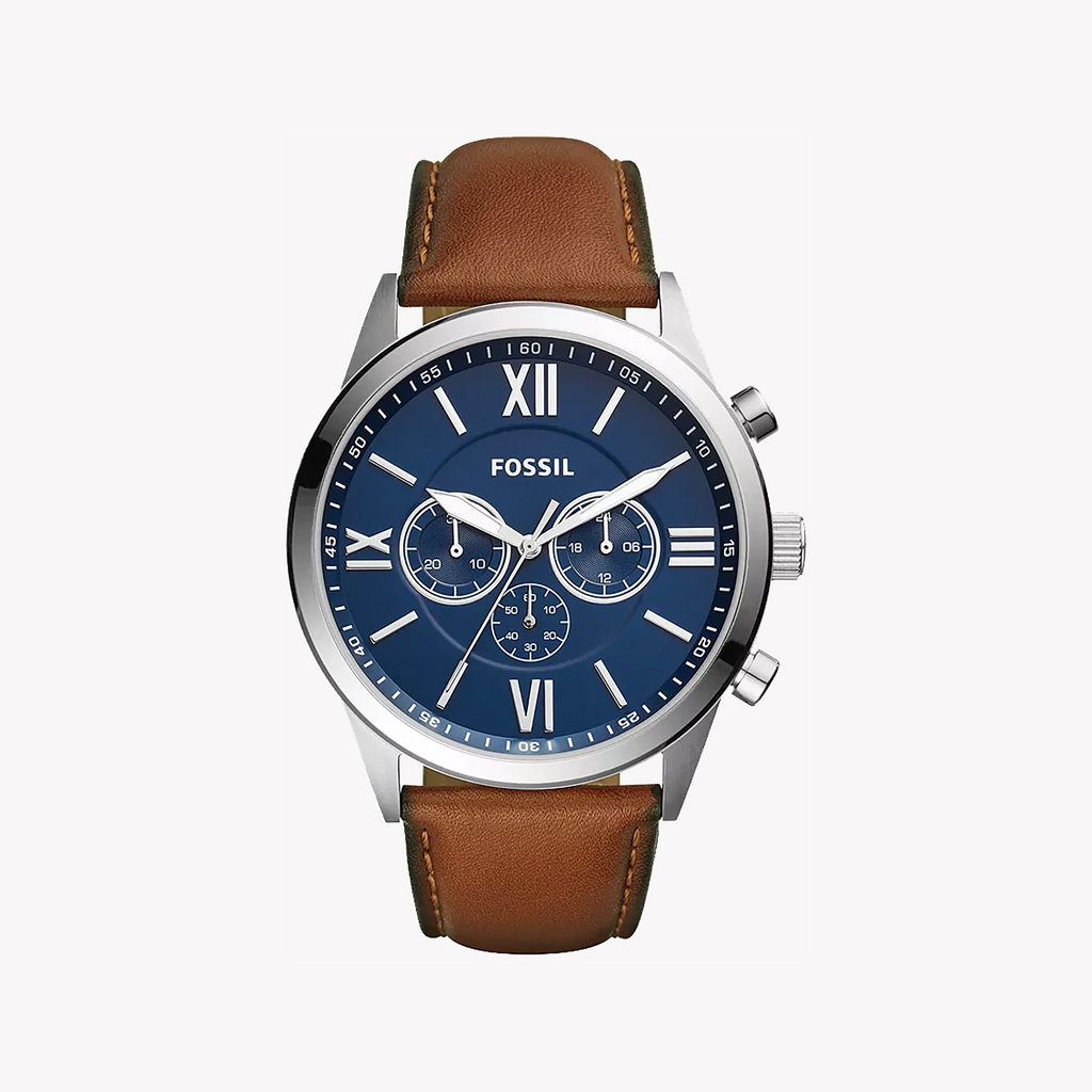 FOSSIL BQ2125IE - TIMELESS ELEGANCE - CLASSIC BLUE DIAL & LEATHER STRAP MEN'S WATCH