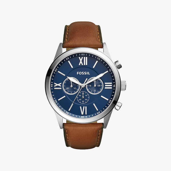 Fossil Men's Silver Watch, Blue Dial, Brown Leather | Bq2125ie by i-watch