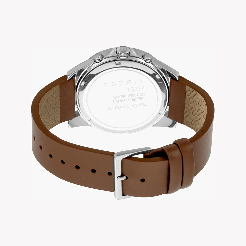 ESPRIT MEN'S TIMEPIECE - ELEGANT BLUE DIAL WITH BROWN LEATHER STRAP AND STAINLESS STEEL CASE-i-Watch-3