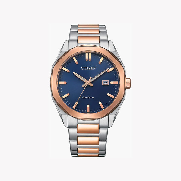 Citizen Men's Silver & Rose Gold Watch, Blue Dial | Bm7606-84l by i-watch