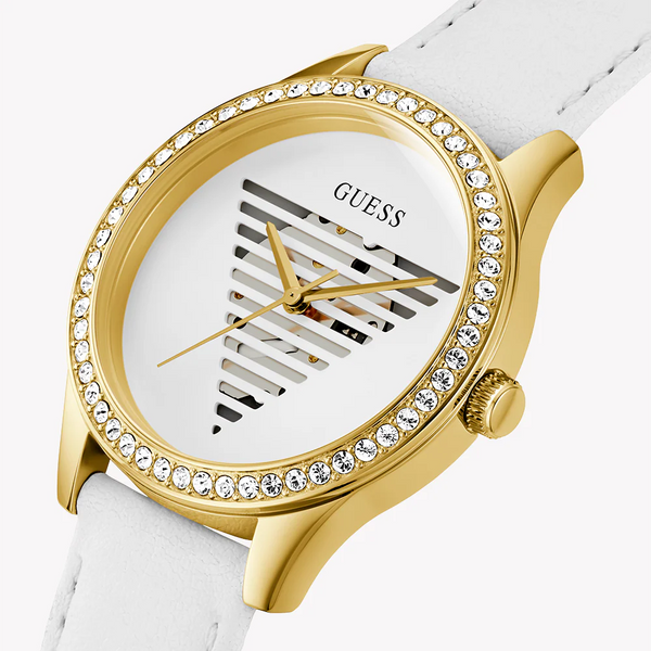 Guess Women's Gold Stainless Steel Watch, White Leather | Gw0596l1 by i-watch