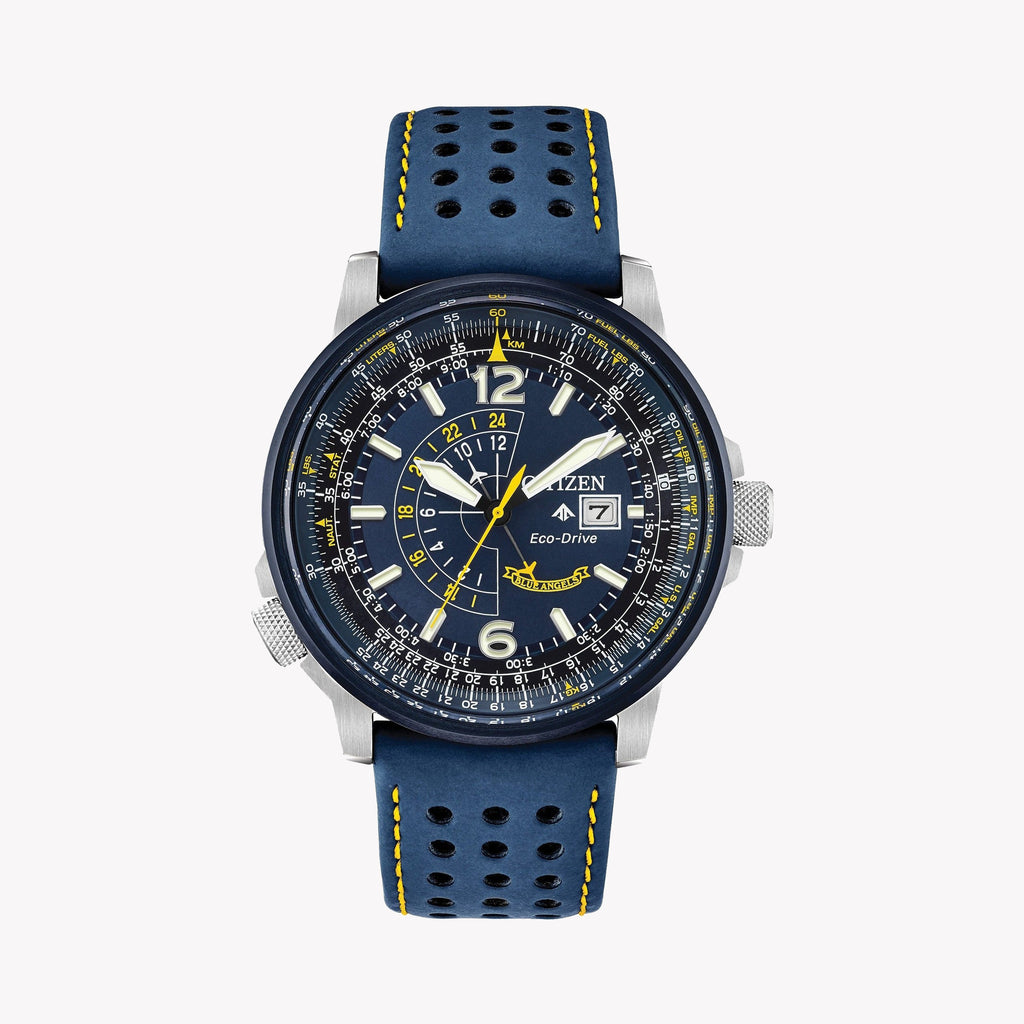 CITIZEN Eco-Drive BJ7007-02L – BOLD ADVENTURER SERIES: Stilvolle Herrenuhr mit blauem Zifferblatt und Lederarmband