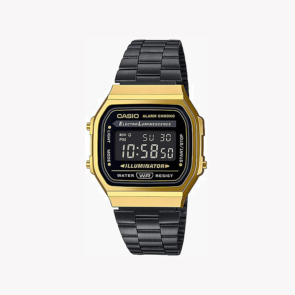 Casio Unisex Gold Resin Watch, Black Stainless Steel | A168wegb-1b by i-watch