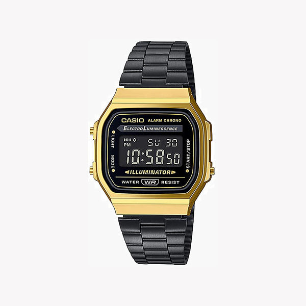 CASIO A168WEGB-1B GOLD EDGE - SPORTY DIGITAL TIMEPIECE Unisex Watch with black stainless steel band and striking gold case