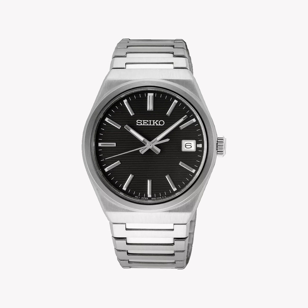 Seiko Men's Silver Watch, Black Dial | Sur557p1 by i-watch