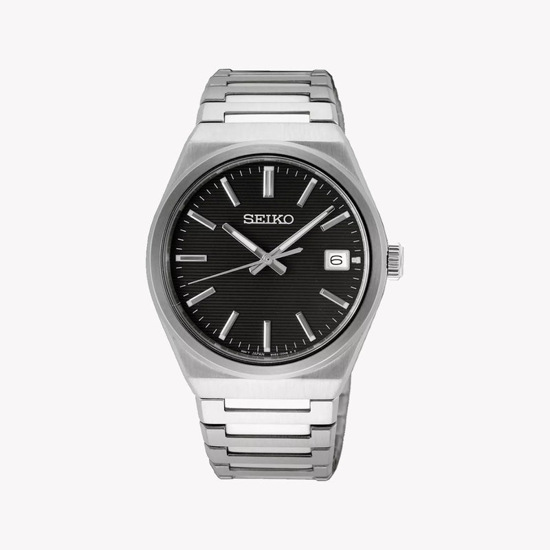 Seiko Men's Silver Watch, Black Dial | Sur557p1 by i-watch