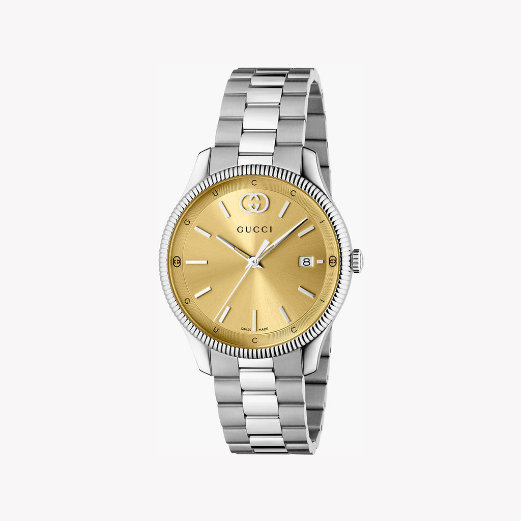 GUCCI Mod. YA1264234 - Elegant Gold Dial & Silver Band Watch-i-Watch