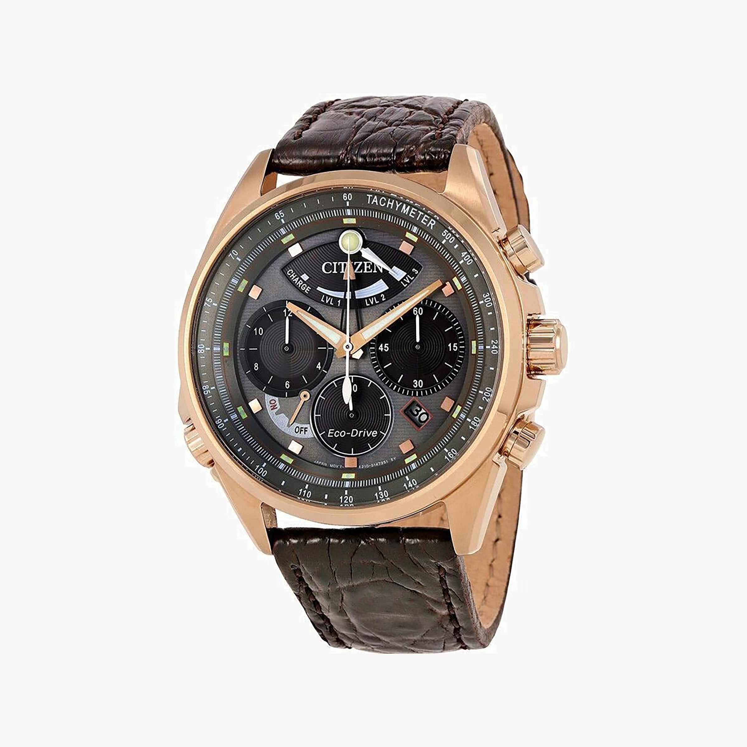 CITIZEN AV0063-01H TIME MASTER - ROSEGOLD CHRONOGRAPH WITH BLACK LEATHER STRAP