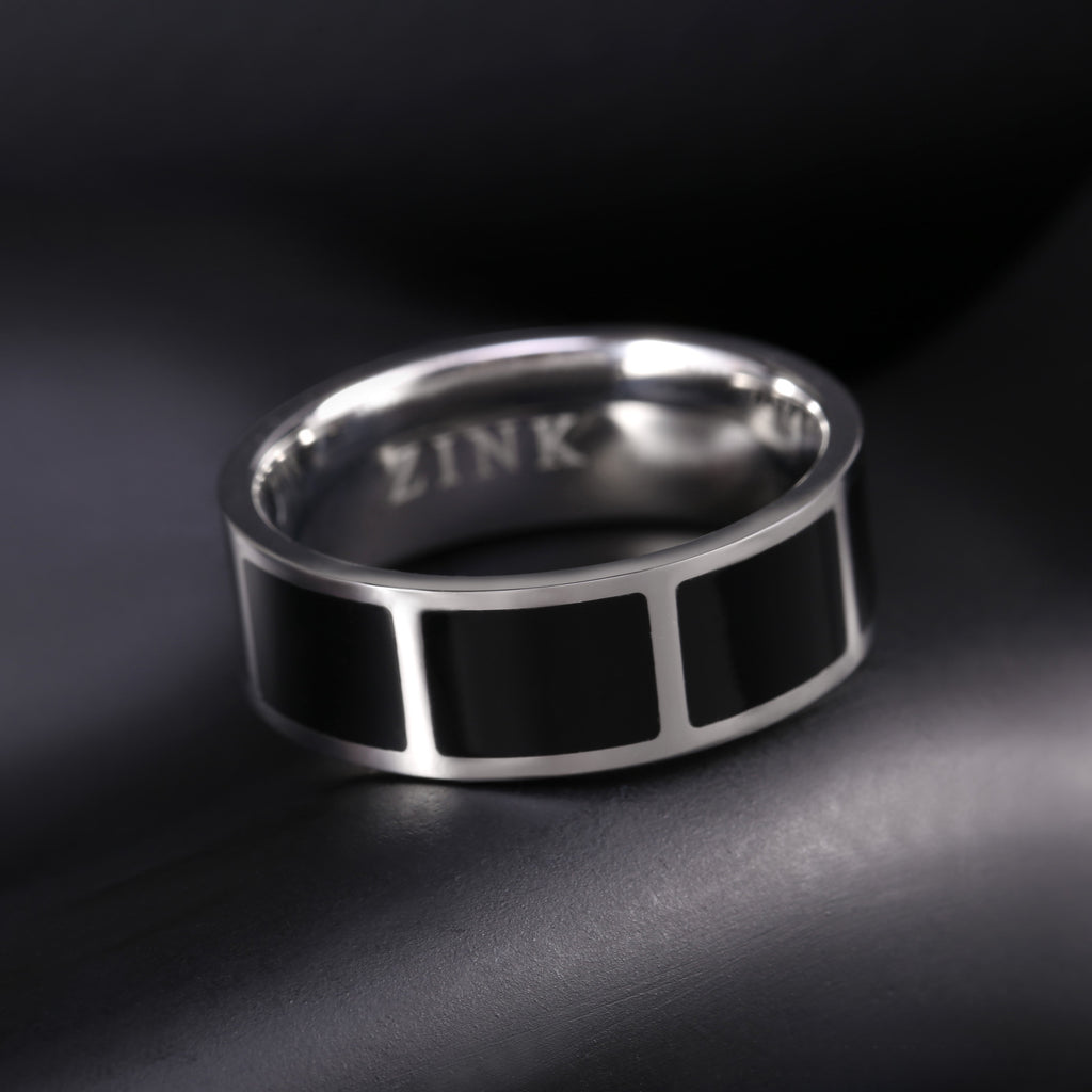 Zink Men's Silver & Black Stainless Steel Ring | Zjrg009spb