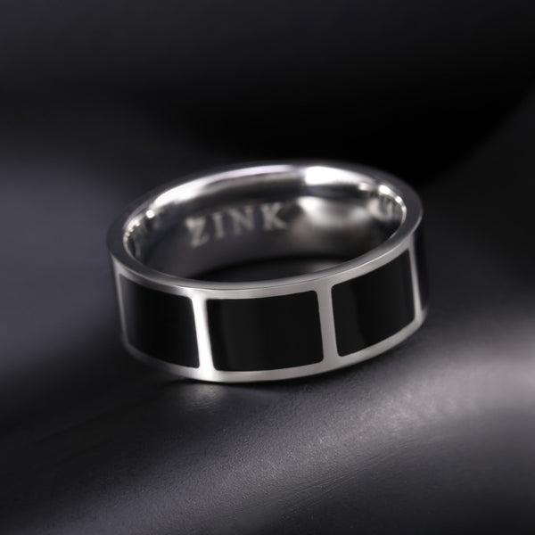 Zink Men's Silver & Black Stainless Steel Ring | Zjrg009spb