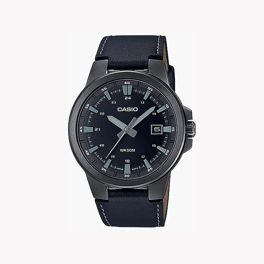 CASIO MTP-E173BL-1AVDF SPORTY ELEGANCE - MEN'S BLACK LEATHER & STAINLESS STEEL TIMEPIECE