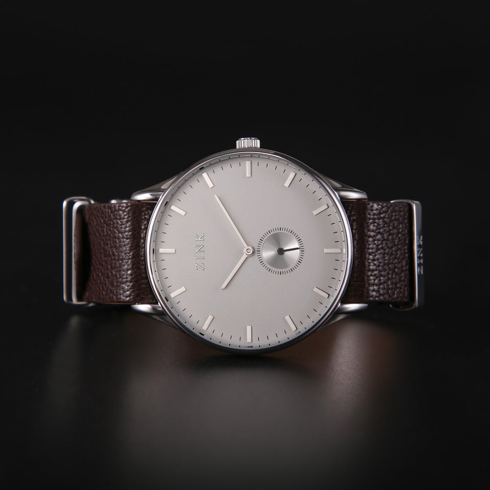 Zink Men's Silver & Brown Leather Watch | Zk130g5ls-12s by i-watch