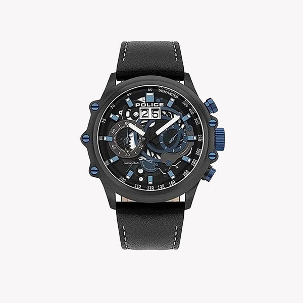 Police Men's Grey Leather Watch, Black/Blue Dial | Pl-16018jsu_02 by i-watch