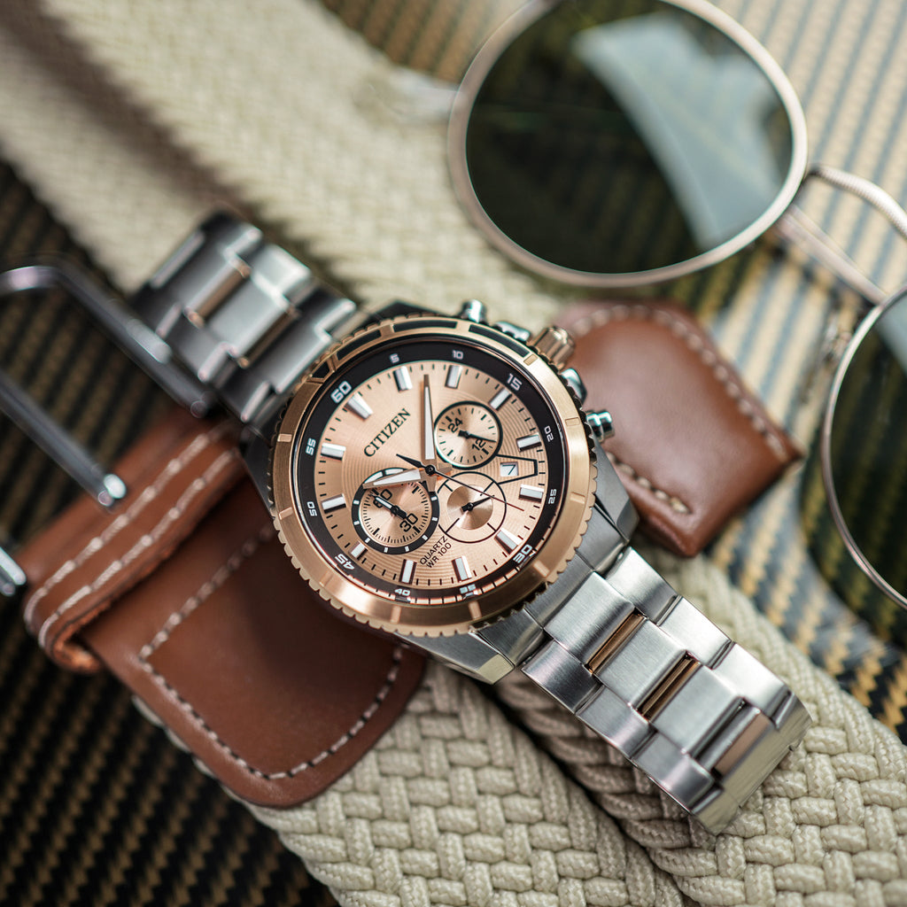 CITIZEN AN8204-59X - MODERN ELEGANCE MEN'S CHRONOGRAPH WATCH WITH GOLD DIAL & STAINLESS STEEL BRACELET-i-Watch-4