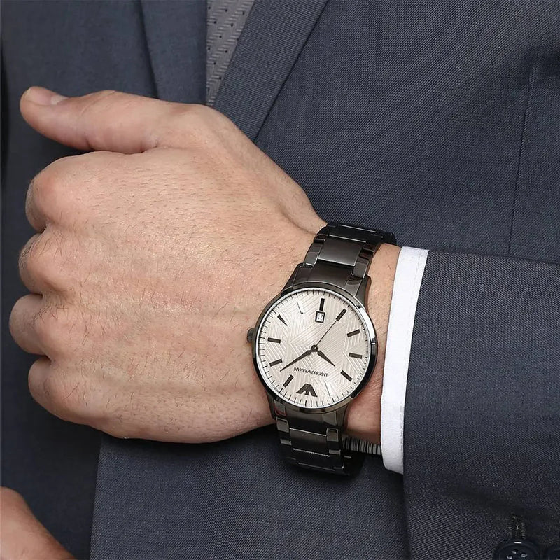 Emporio Armani Men's Silver Watch, Beige Dial | Ar11120 by i-watch