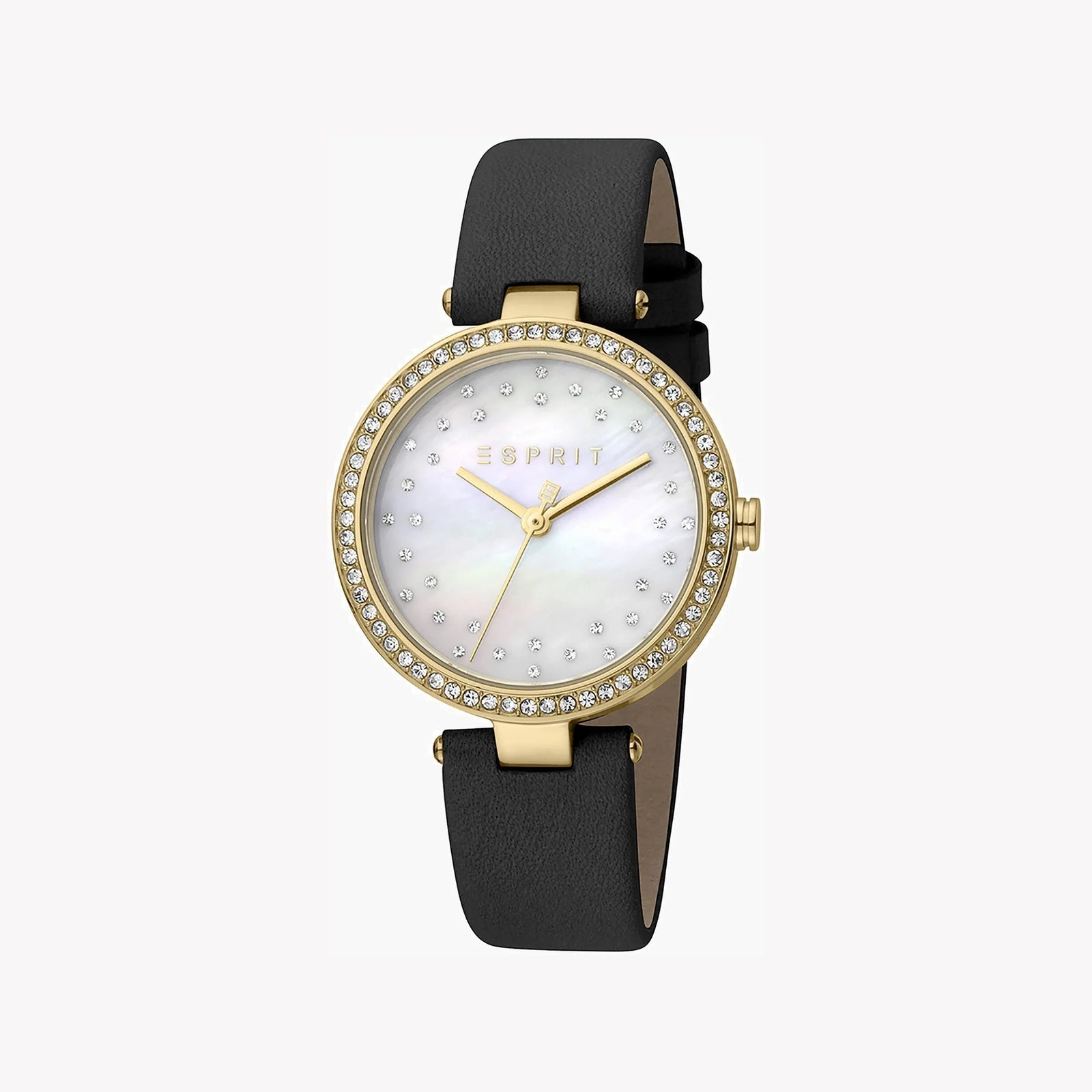 ESPRIT Women's Watch with Gold Stainless Steel Case and Black Leather Band