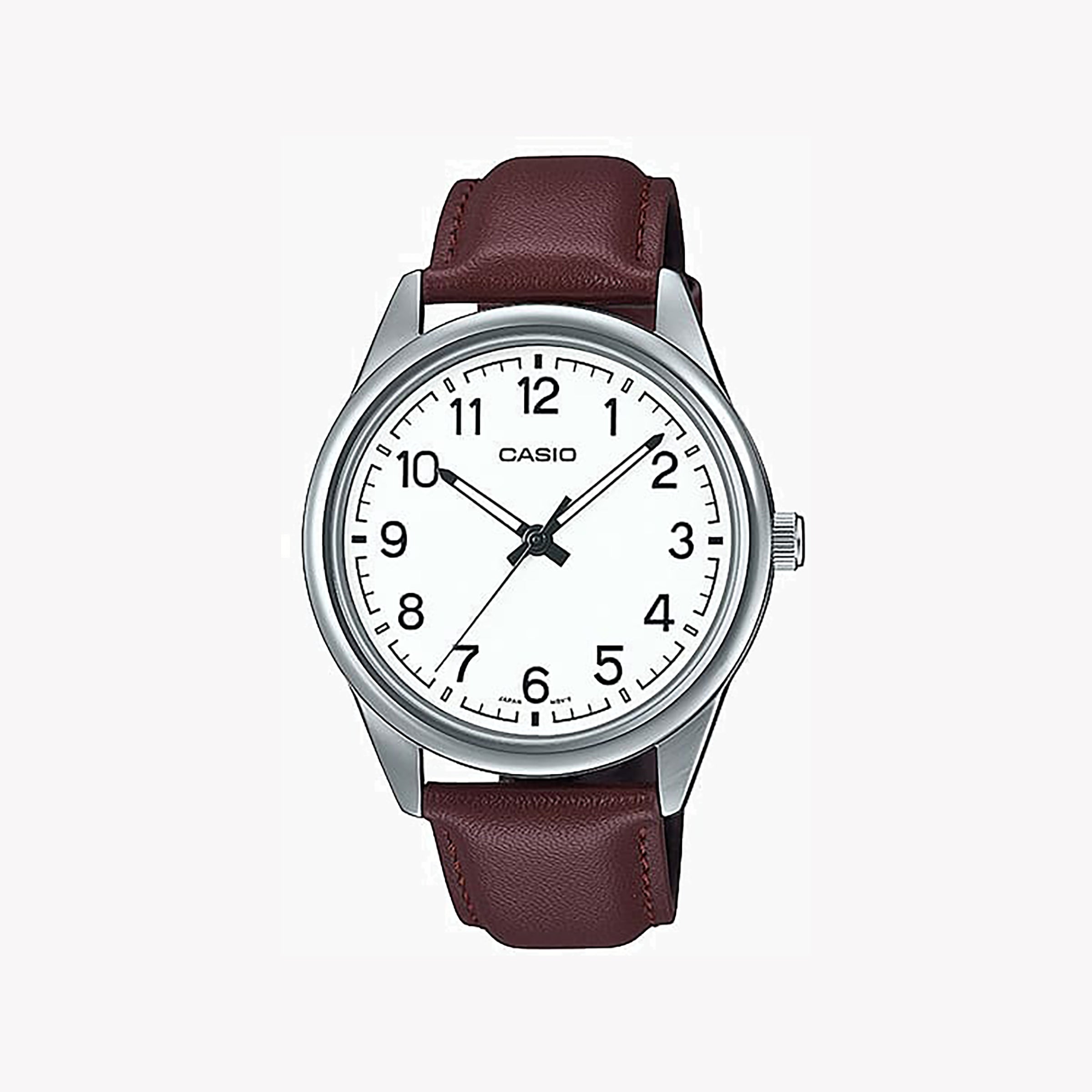 CASIO MTP-V005L-7B4 ADVENTURE TIMEPIECE - ELEGANT STAINLESS STEEL AND LEATHER MEN'S WATCH