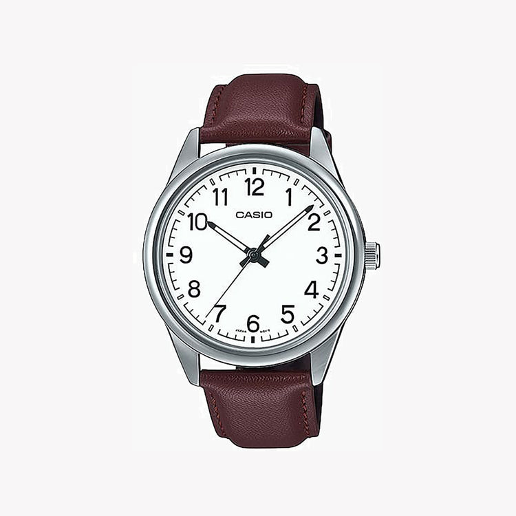 Casio Men's Stainless Steel Watch, Brown Leather | MTP-V005L-7B4