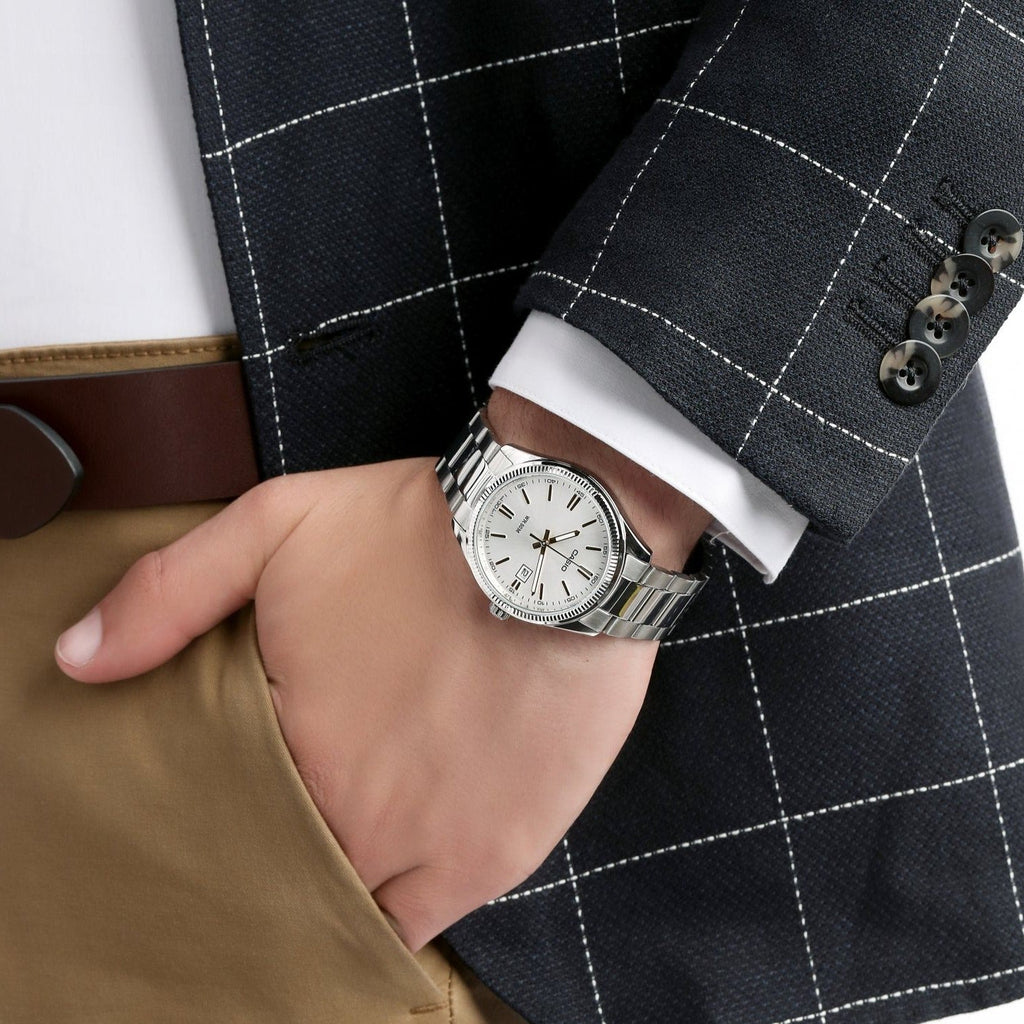CASIO MTP-1302D-7A1VDF - ELEGANT SPORTY STAINLESS STEEL MEN'S WATCH with White Dial & Date Function-i-Watch-2