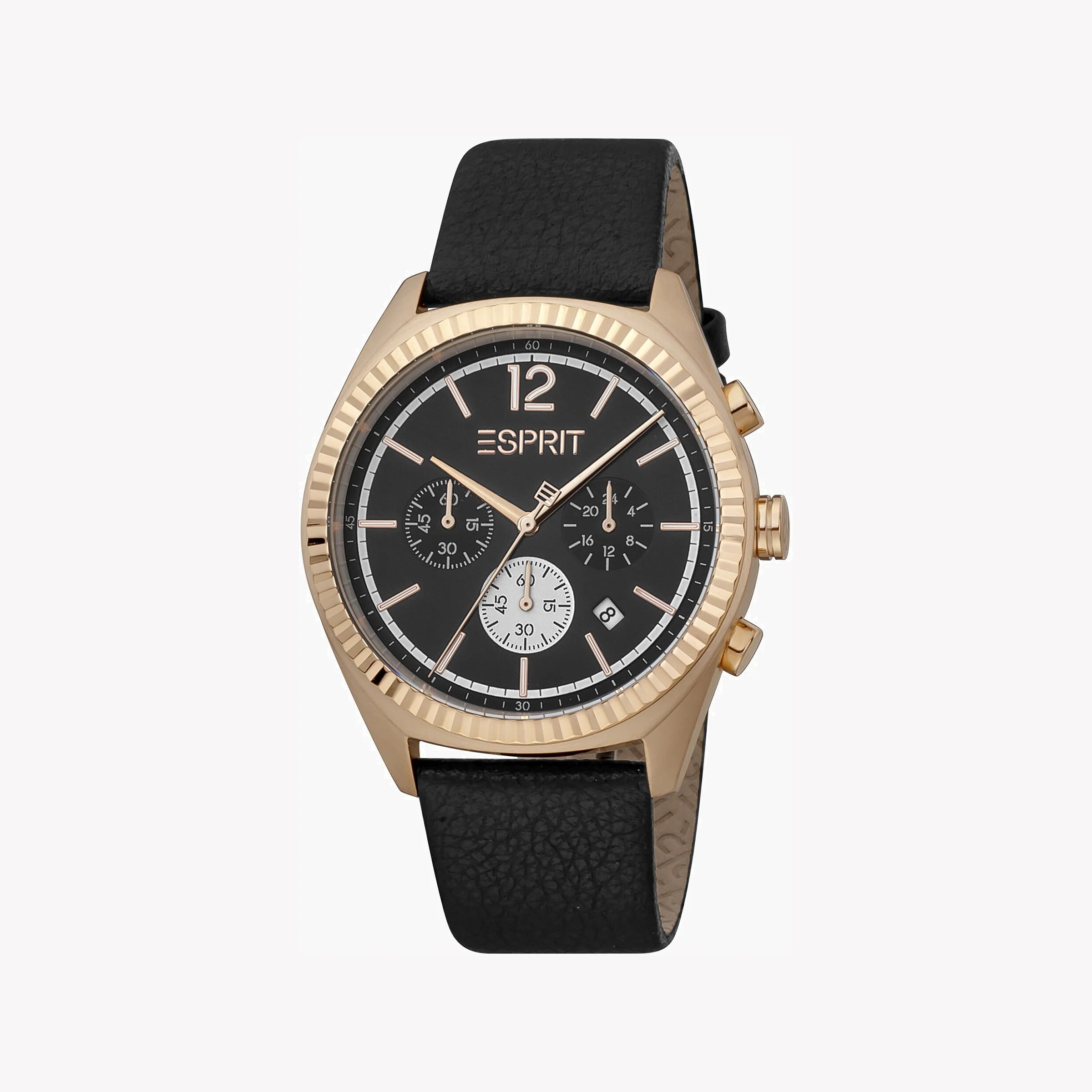 ESPRIT MEN'S TIMEPIECE - STYLISH BLACK LEATHER & ROSE GOLD - ELEGANT & DURABLE WATCH