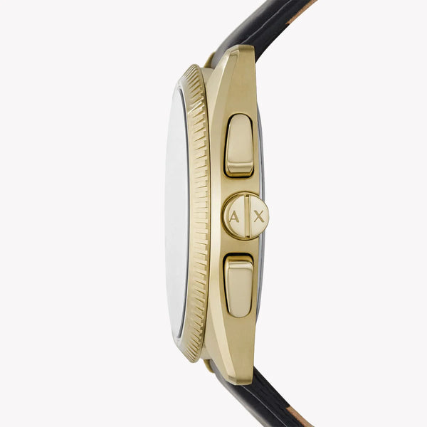 Armani Exchange Men's Gold Watch, Black Leather | Ax2854
