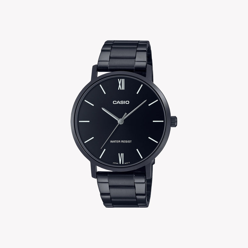 Casio Men's Black Stainless Steel Watch, Black Dial | Mtp-Vt01b-1b by i-watch