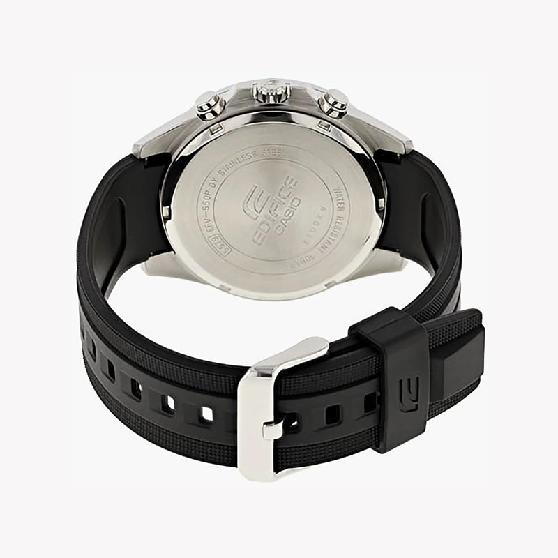 Casio Men's Silver Stainless Steel Watch, Black Silicone Strap | Efv-550p-1avu by i-watch