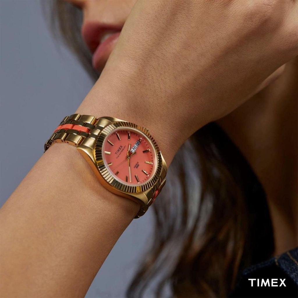 Timex Women's Gold Stainless Steel Watch, Orange Dial | Tw2u82700