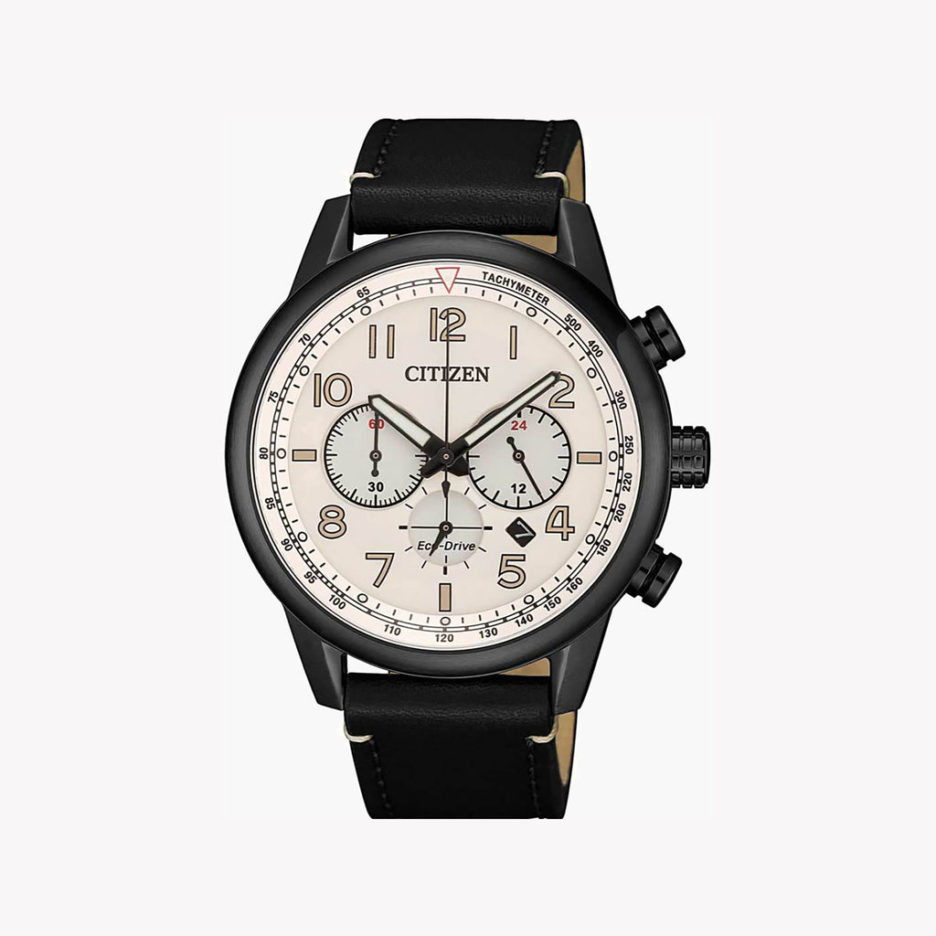 CITIZEN CA4425-10X MEN'S ECO-DRIVE CHRONOGRAPH - TIMELESS BLACK LEATHER ELEGANCE