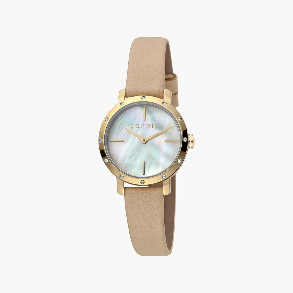 Esprit Women's Beige Leather Watch, White Mother Of Pearls | Es1l123m0016 by i-watch