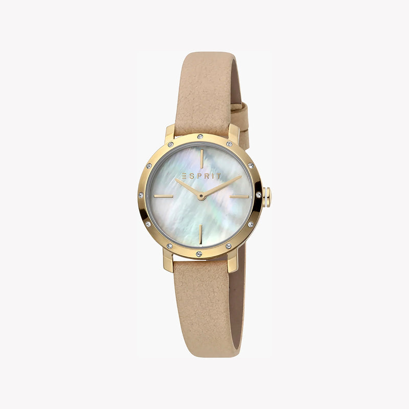 Esprit Women's Beige Leather Watch, White Mother Of Pearls | Es1l123m0016 by i-watch
