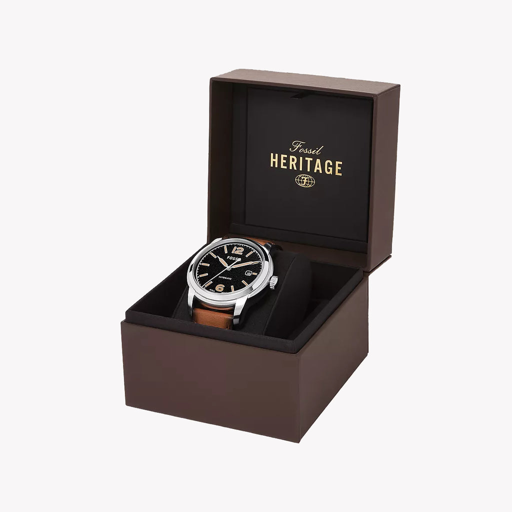 FOSSIL ME3233 TIMELESS ELEGANCE - AUTOMATIC MEN'S WATCH WITH BLACK DIAL & BROWN LEATHER STRAP-i-Watch-5