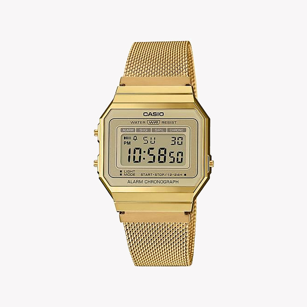 CASIO A700WEMG-9AEF ELEGANTLY MULTIFUNCTIONAL UNISEX WATCH - STYLISH RESIN DESIGN WITH MESH STRAP