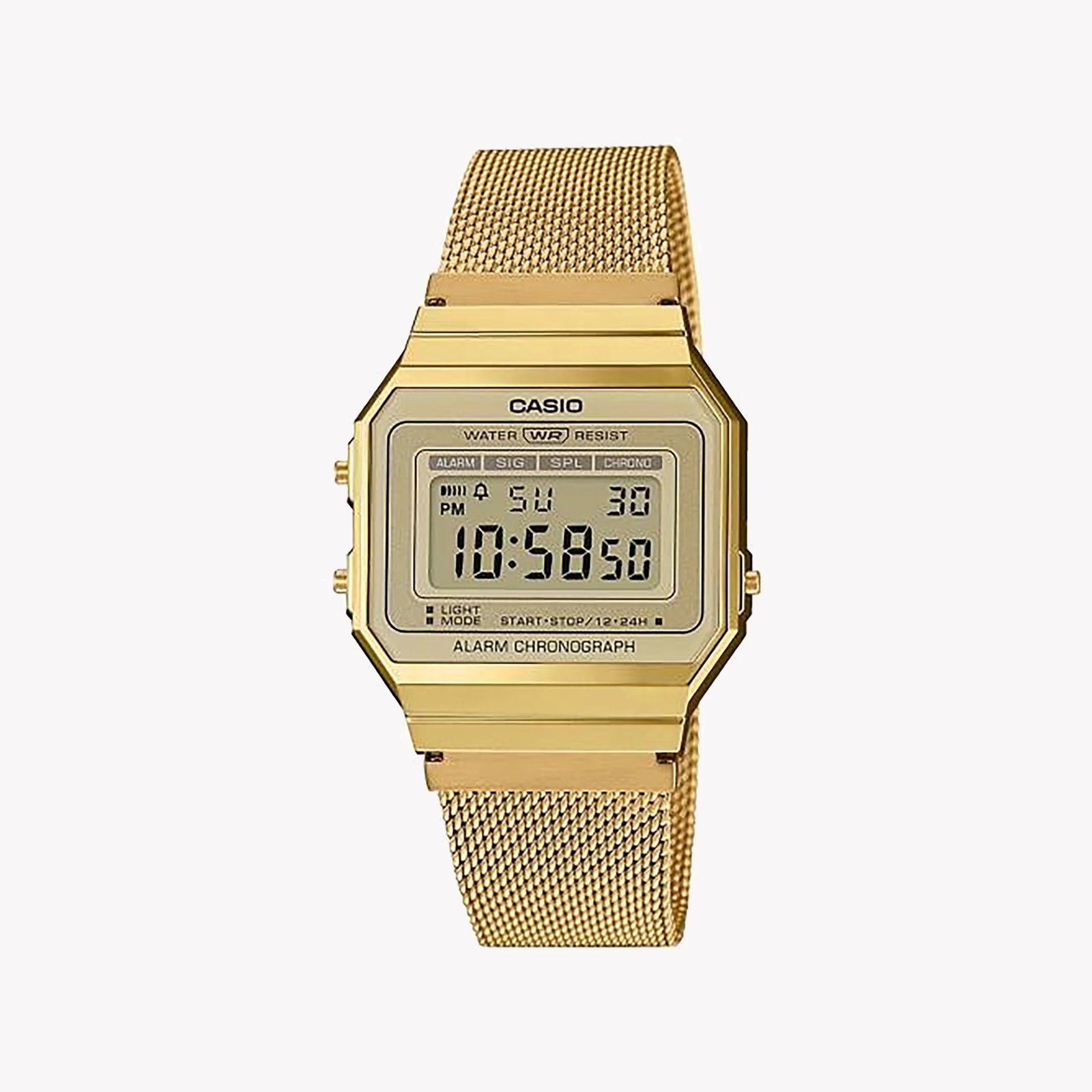 Casio Unisex Resin Watch, Mesh Strap, Gold/Black | A700wemg-9aef by i-watch
