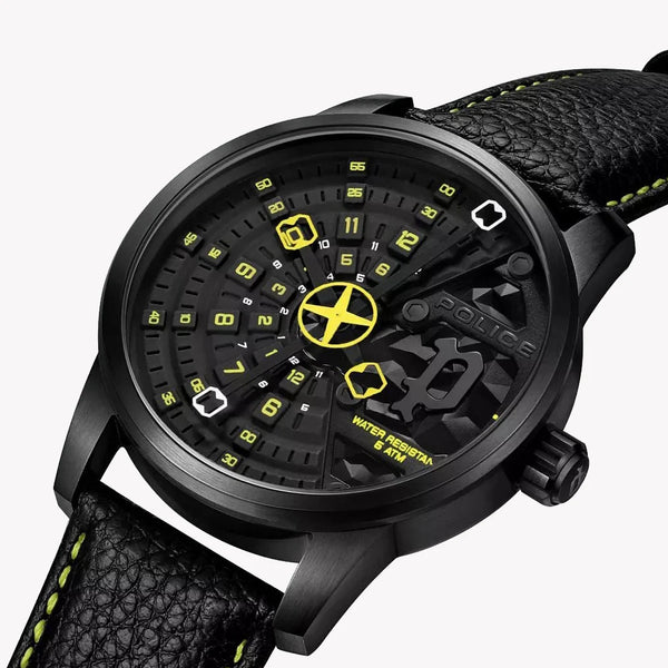 Police Men's Black Stainless Steel Watch, Leather Band | Pewja0022101 by i-watch