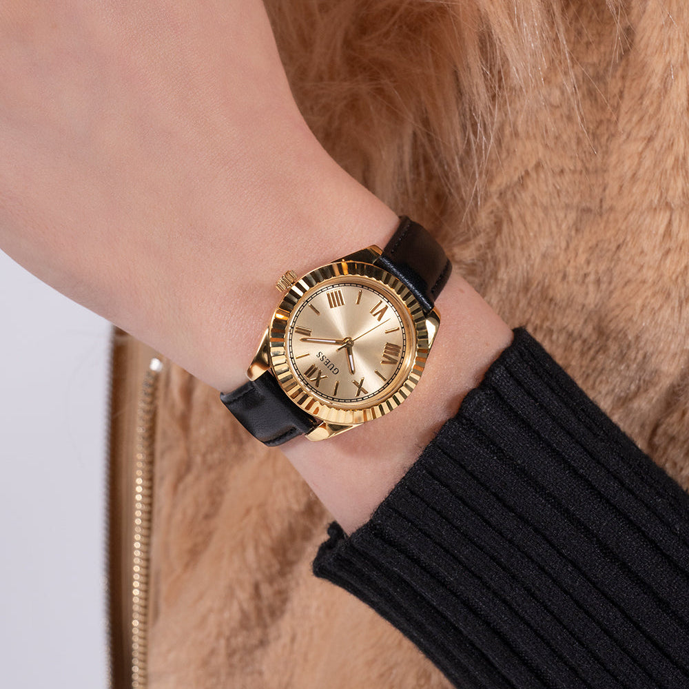 GUESS GW0761L1 - ELEGANT CHARM SERIES Women's Watch with Gold Case and Champagne Dial on Black Leather Band-i-Watch-4