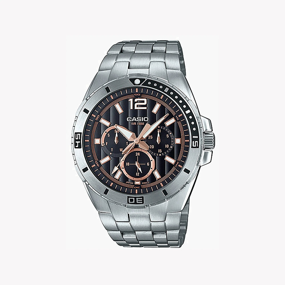 Casio Mtd-1060d-1a3vdf - Sporty Elegance Men's Watch With Black Dial & Silver Stainless Steel Band by i-watch