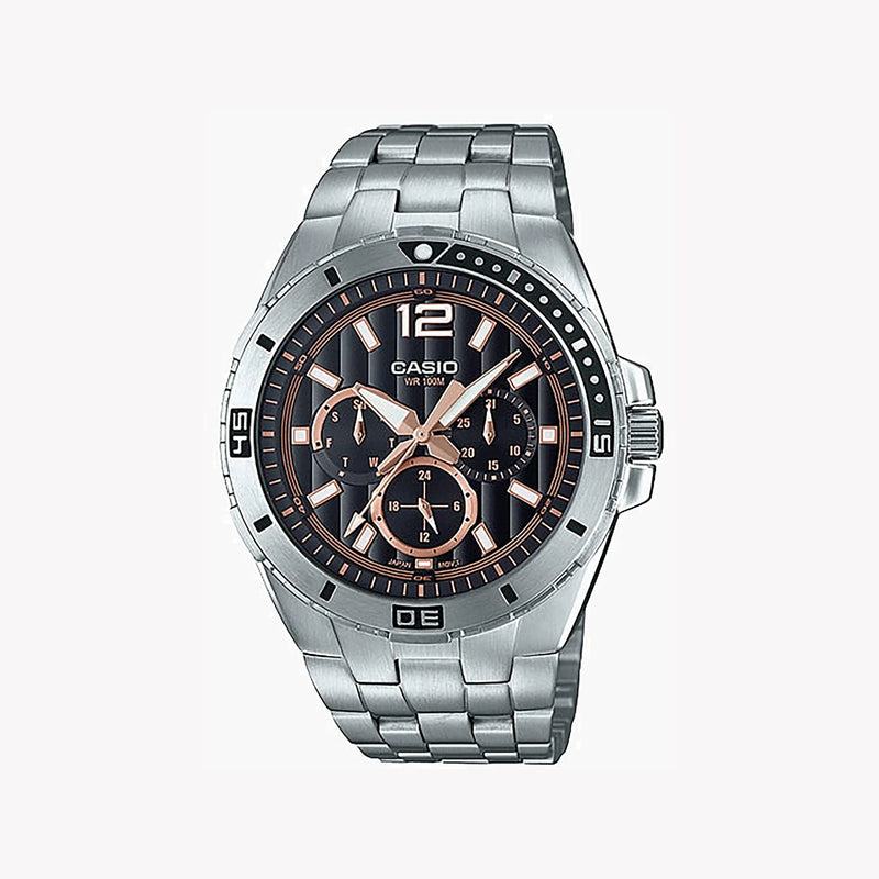 Casio Mtd-1060d-1a3vdf - Sporty Elegance Men's Watch With Black Dial & Silver Stainless Steel Band by i-watch