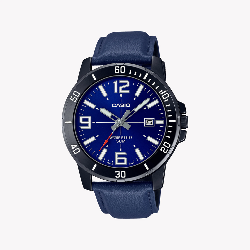 Casio Men's Blue Leather Watch, Stainless Steel Case | Mtp-Vd01bl-2bv by i-watch