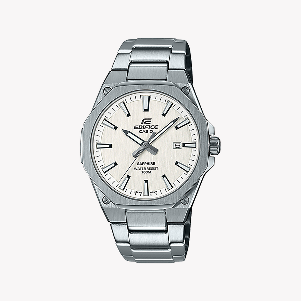 EDIFICE EFR-S108D-7AVUEF - Sleek Silver Men's Watch with White Dial & Water Resistance